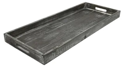 Image de Plateau de service Countryfield, bois gris vieilli, rectangulaire, décoratif, 24x60 cm