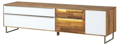 Produktbild von MASSIVMOEBEL24.DE Lowboard Wildeiche 200x43x52 natur geölt / Glas weiß WIEN #105