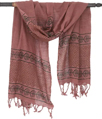 Produktbild von Handgewebtes Baumwolltuch mit Tribalmuster, Blockdruck Webschal - Braun, Uni, Baumwolle, 170*60 cm, Schals
