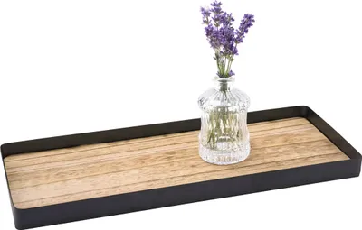 Immagine prodotto di 2.05 Vassoio in metallo con base in legno - circa 45,5 x 18 cm - Deco in nero / natura