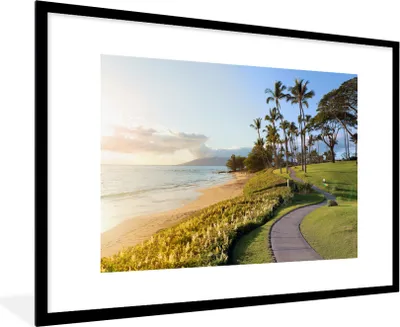 Produktbild von MuchoWow® MuchoWow® Gerahmtes Poster Strand - Weg - Palmen 90x60 cm - Poster mit zchwarzem Bilderrahmen - Wanddekoration - Fotos
