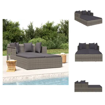 Produktbild von vidaXL Sonnenliege mit Kissen Grau 182x118x63 cm Poly Rattan -  Gartenbetten