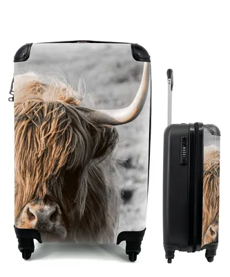 Produktbild von MuchoWow® Koffer Handgepäck Trolley Rollkoffer Kleine Reisekoffer mit 4 Rollen - Schottischer Highlander - Tier - Porträt - Cabin Size < 55x40x23 cm & 55x40x20 cm - Fotokoffer - Kabinenkoffer - Boardgepäck - Reise-Box - Reisekoffer - Reisegepäck - Koffer mit Bild - Trolley für Kinder