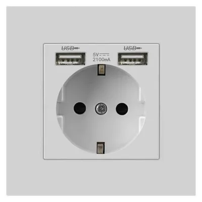 Zdjęcie produktu dla Gniazdo Techstar® PCU1, Proste, 2 x USB, 2.1 A, Kolor Biały, Poliwęglan, 16A