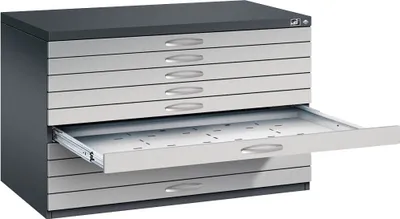 Produktbild von CP 7100 Planschrank schwarzgrau, weißaluminium 10 Schubladen 110,0 x 76,5 x 76,0 cm