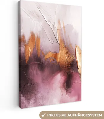 Produktbild von MuchoWow® - Leinwandbilder - Lila - Abstrakt - Farbe - Gold, Wandbild, Wanddeko Bilder Wohnzimmer, 40x60 cm