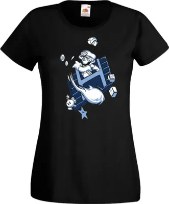 Produktbild von Damen T-Shirt Game Mario Fun Fire ball Var-006 Game Mario Fun Fireball, Lady XS / Schwarz