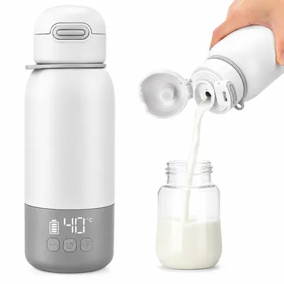 Produktbild von Mobiler Baby Flaschenwärmer 5in1, USB Flaschenwärmer mit Temperaturkontrolle, Milchbereiter & Thermobecher, kabellos für unterwegs, 100W