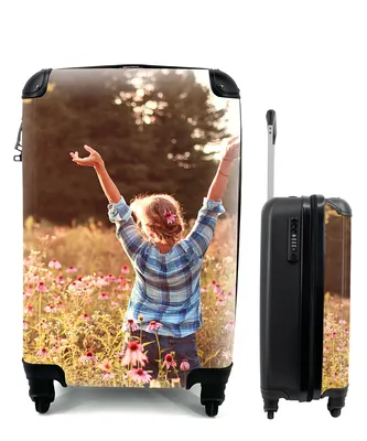 Produktbild von MuchoWow® Koffer Handgepäck Trolley Rollkoffer Kleine Reisekoffer mit 4 Rollen - Frau - Blumen - Frühling - Cabin Size < 55x40x23 cm & 55x40x20 cm - Fotokoffer - Kabinenkoffer - Boardgepäck - Reise-Box - Reisekoffer - Reisegepäck - Koffer mit Bild - Trolley für Kinder