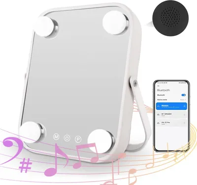 Obrázek produktu pro Fine Life Pro led kosmetické zrcátko s Bluetooth, kosmetické zrcátko se 4 nastavitelnými LED světly, 22 x 25 cm, dotykové ovládání