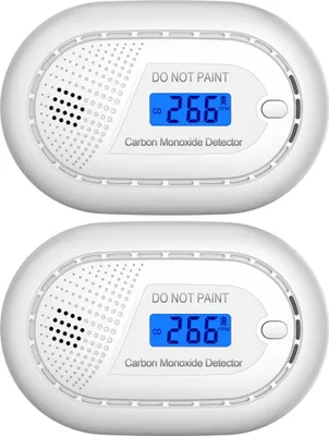 Two white carbon monoxide detectors are shown against a white background.