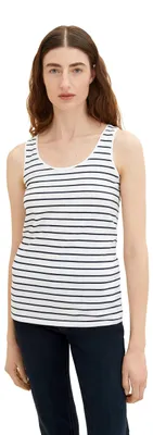 Immagine prodotto di TOM TAILOR, maglia basic da donna, modello 1036260, taglia XXL, colore: bianco sporco con righe blu navy, codice prodotto: 32082