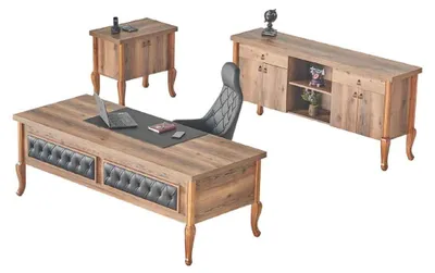 Zdjęcie produktu dla Schreibtisch Cheffsessel Sideboard Kommode Büroeinrichtung Braun Schwarz
