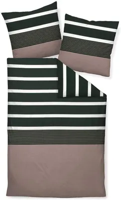 Produktbild von Janine Biber Bettwäsche Davos 4 teilig Bettbezug 135 x 200 cm Kopfkissenbezug 80 x 80 cm Nougat schwarz Streifen