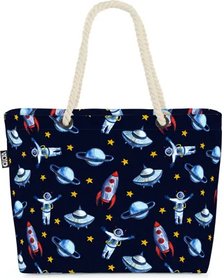 Produktbild von VOID Astronauten Raketen Strandtasche Shopper 58x38x16cm 23L XXL Einkaufstasche Tasche Reisetasche Beach Bag