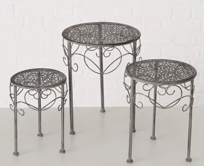 Image de 3.10 Table à plantes Orania 3 pièces - ronde - Table d'appoint en gris