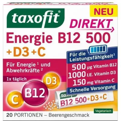 Produktbild von Taxofit Energie B12 500+D3+C Direkt Granulat 20 St