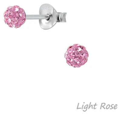 Produktbild von Kristall Kugel Ball Ohrstecker 925 Silber Ohrringe rund „Shamballa“ Light Rose