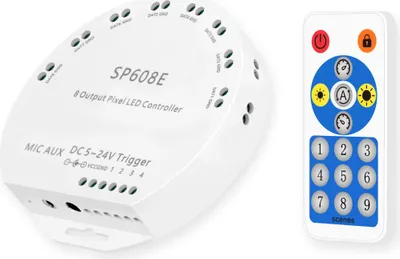 Produktbild von Controller Dimmer für 8 LED Streifen RGBIC Digital SPI 5-24V DC mit RF Fernbedienung und App RGBIC