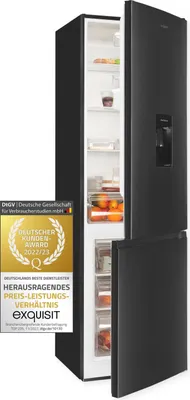 Produktbild von Exquisit Kühl-Gefrierkombination KGC265-70-WS-040D inoxlook-az | 260 L Volumen | Kühlgefrierkombination freistehend mit Wasserspender | Alarm | 4 Sterne gefrieren