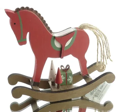Produktbild von Weihnachtsdeko Schaukelpferd Rot & Grün 15 cm - Paulowniaholz