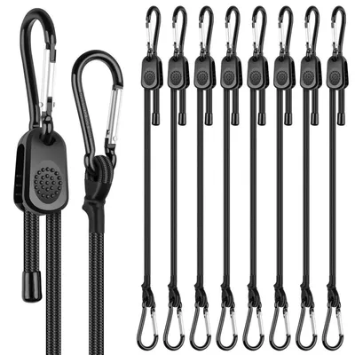 Produktbild von Spanngummis mit Karabinerhaken 8 Stück, verstellbar 18-30 cm, 8 mm Durchmesser, bis 200 Pfund Zugfestigkeit