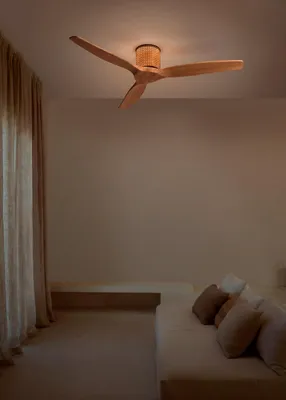 Produktbild von CREATE - WIND CALM CUSTOM RATTAN - Leiser Deckenventilator 40W Ø132 cm 100% Holz mit LED-Licht an Gehäuse und Lampe