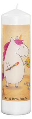 Produktbild von Mr. & Mrs. Panda Kerze Einhorn Künstler Design 29 x 8 cm XL - Weiß - Geschenk, Erinnerungslicht, Maler, Stumpenkerze, Blockkerze, Deko, Malen, Einhörner, Bedruckte, Welt