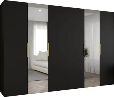 Produktbild von MEBLE KRYSPOL, Kleiderschrank, Schrank 300 cmx202x52, Schwarz, Gold