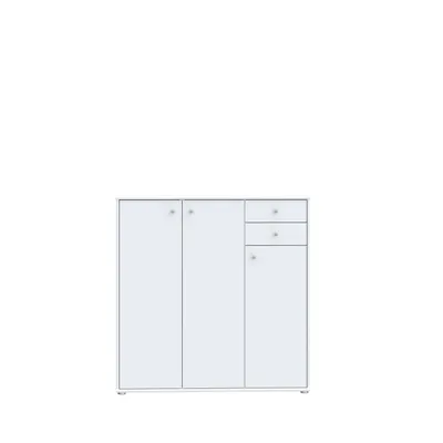 Produktbild von Forte Kommode TEMPRA 2 Weiß mit 3 Türen, 2 Schubladen, 4 Einlegeböden, ca. 108,8x111,1x34,8 cm (HxBxT)