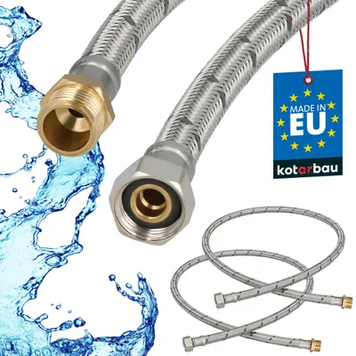 Obrázek produktu pro KOTARBAU® Sada 2 ks ohebné hadice 3/8 palce, vodní hadice 100 cm, vyztužená hadice, vnější závit x vnitřní závit, přípojná hadice, armatury, hadice k vodovodnímu kohoutku