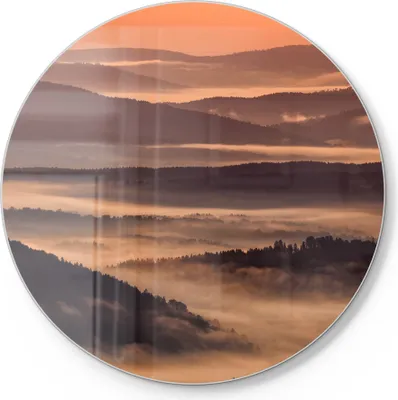Produktbild von DEQORI Schneidebrett Glas Ø 30 cm 'Nebelberge im Morgenrot' Schneideplatte Servierplatte