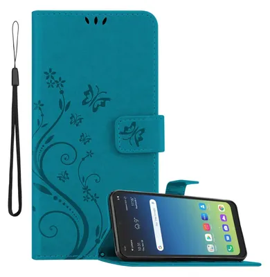 Zdjęcie produktu dla Pokrowiec Cadorabo do LG K40S w kolorze FLORAL BLUE Pokrowiec ochronny w kwiatowy wzór z zapięciem magnetycznym, funkcją podstawki i kieszeniami na karty Flip Case Flower Cover Etui Handy Klapp Hülle Book Tasche