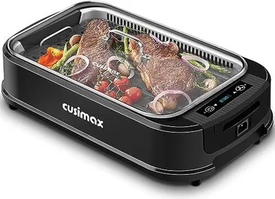 Produktbild von Cusimax Elektrischer Grill 1500 W Table Deckel im Innenbereich im Freien, einstellbare Temperatur, abnehmbare Ölfänger -Tablettplatte, schwarz