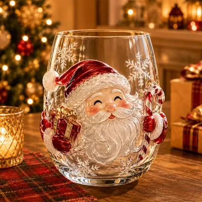 Produktbild von Stielloses Weinglas Weihnachtsglas, 3D Motiv für Dekoration und Zuhause
