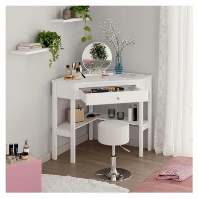Produktbild von Eckschminktisch mit Schublade in Weiß, 75x76,8x71,6 cm