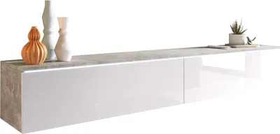 Produktbild von MIRJAN24 TV-Lowboard Detroit D180, Stilvoll TV-Tisch, 2 Türen, Modern Wohnzimmer (Beton / Weiß Hochglanz, mit Beleuchtung)