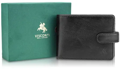 Immagine prodotto di Portafoglio da uomo Visconti modello Henry, in vera pelle, colore nero, dimensioni 11x9 cm