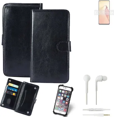 Produktbild von K-S-Trade 360° Hülle kompatibel mit Oppo Reno8 inkl. Headphones schwarz Kunstleder Case BookCase WalletCase Kunstlederederhülle Handyhülle,