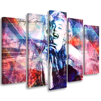 Produktbild von 5-teiliges leinwandbild marilyn monroe 100x70 cm Feeby rosa wandbild bereit zum aufhängen