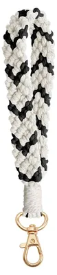 Produktbild von Makramee-Schlüsselanhänger-Armband, Damen-Schlüsselband, kurzes Schlüsselband, Schwarz + Weiß