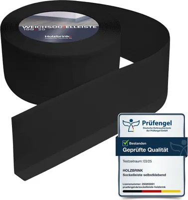 Produktbild von HOLZBRINK Weichsockelleiste PVC 100x25mm, 10 m | Wandleiste ohne Klebestreifen für Küche, Garage, Flur | Wandabschlussleiste PVC | Farbe: Schwarz