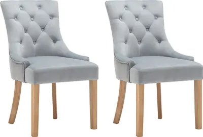 Produktbild von Möbilia Polsterstuhl 2er Set | Knopfheftung | Bezug Samt | Beine Hevea-Holz | B 56 x T 63 x H 91 cm | hellgrau - natur | 30020002 | Serie STUHL