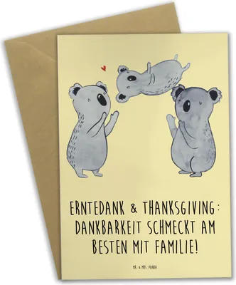 Produktbild von Mr. & Mrs. Panda Glückwunschkarte Erntedankfest & Thanksgiving - Gelb Pastell - Geschenk, glückwunschkarten, einladungskarten, Feiertage, Freunde, Grußkarte, Feiertag