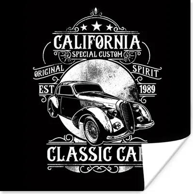 Produktbild von MuchoWow® Poster Mancave - Auto - Vintage - Schwarz - Weiß 75x75 cm - Wand Dekoration