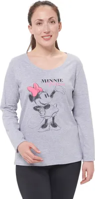 Produktbild von Disney Minnie Mouse Schlafanzug für Damen Pyjama Set Langarm Oberteil mit Hose Grau/Schwarz L