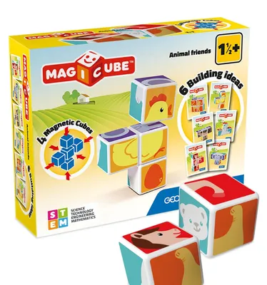 Produktbild von 132 MAGICUBE Konstruktionsspielzeug 4 magnetische Teile 3 Zusatzkarten bunt Animal Friends
