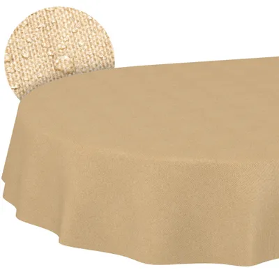 Produktbild von Tischdecke oval 200x140 cm abwaschbar Beige Leinenoptik Tischwäsche