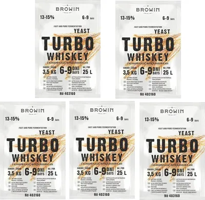 Produktbild von 5 x Turbo Whiskey Alkohol Hefe Brennhefe Herstellung Maische aus Getreide 13-15%