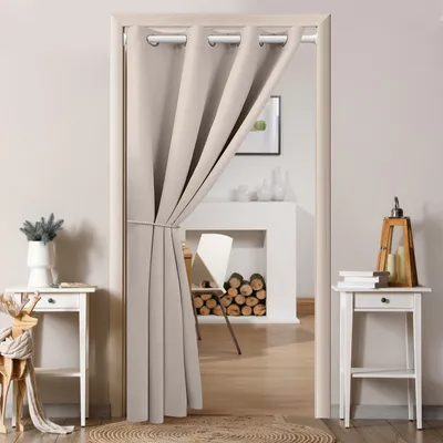 Produktbild von Türvorhang mit Ösen,Raumverdunkelung Thermisch isolierter Vorhang Drapierung für Türen und Fenster für Fenster und Tür,thermoisolierend, Haus und Dekoration,132x244cm,Beige